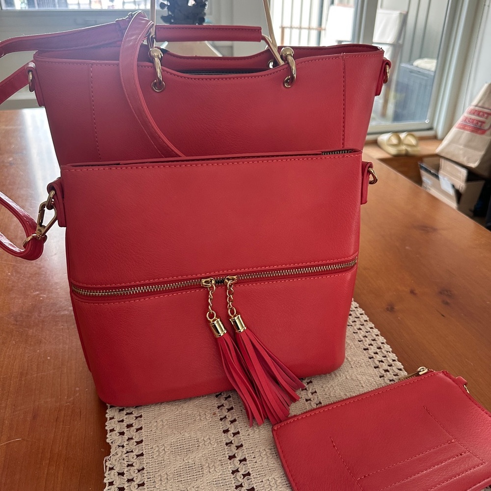 Red Tassel Convertible Tote & Crossbody Bag
